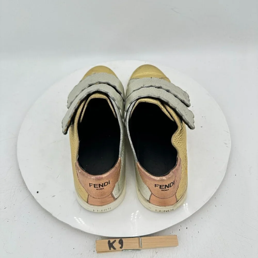 Fendi Women EU 36 US 6 Gold Silver Mixed Leather Low Top Shoes Sneakers